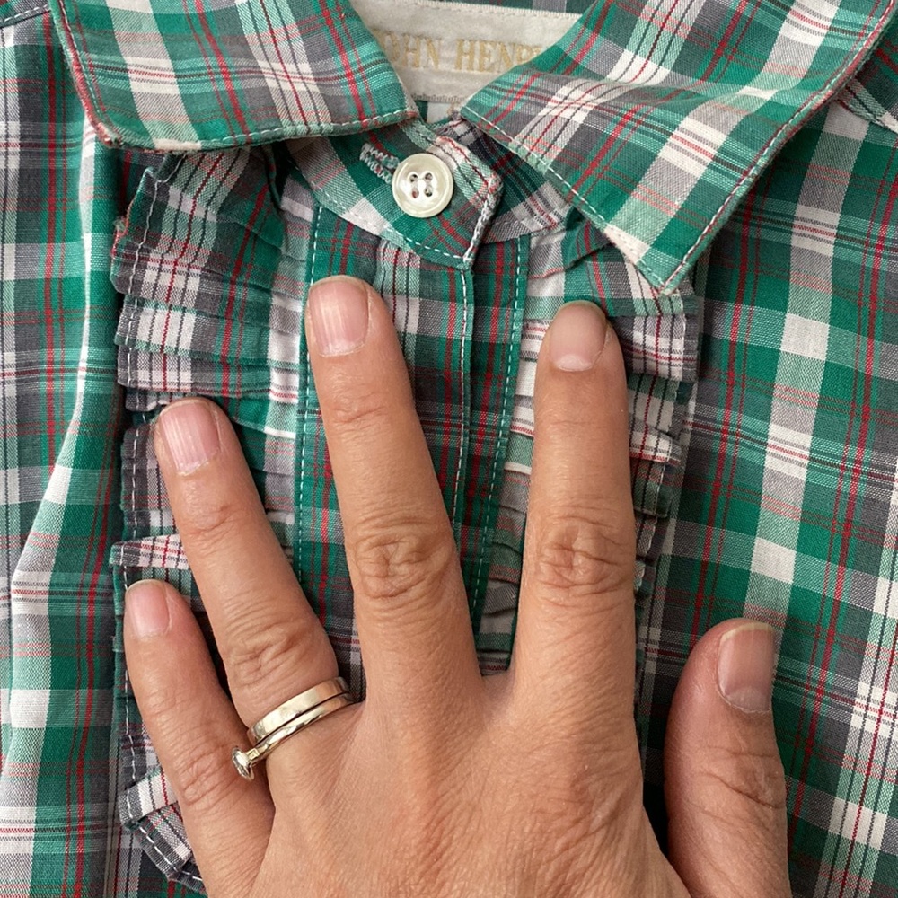 John Henry vintage ruffle front plaid cotton button up - Picture 2 of 8